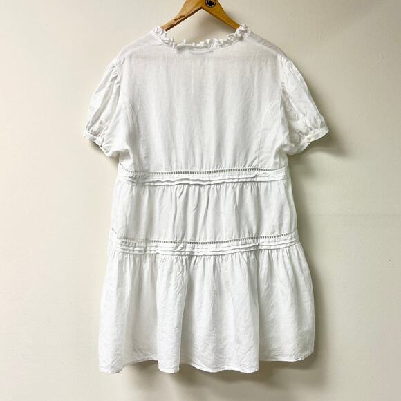 Marissa Webb Quincy 100% Linen Puff Sleeve Tie-Front Mini Dress White Women's M - Picture 6 of 6
